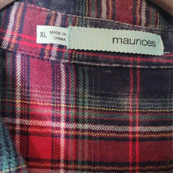MAURICES Wmns XL Rustic red plaid jeweled collar Snap Shirt Western Rodeo - Picture 4 of 10